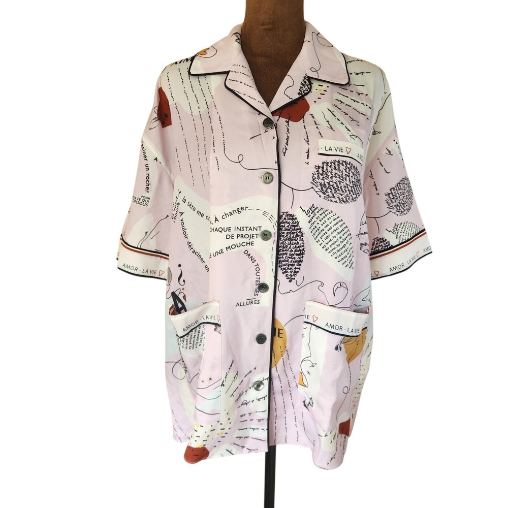Urlazh NYC Silk Pajama Top Size S Artsy Relaxed Button Up Women's Sleepwear